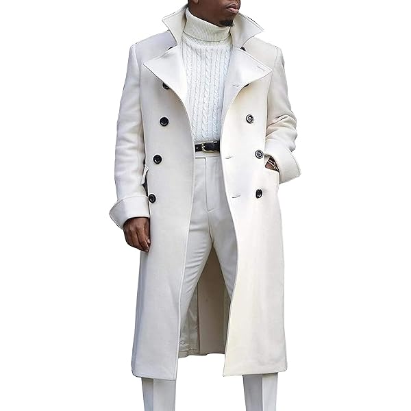 DGKaxiyaHM Men's Double Breasted Extra Long Coat Wool Blend